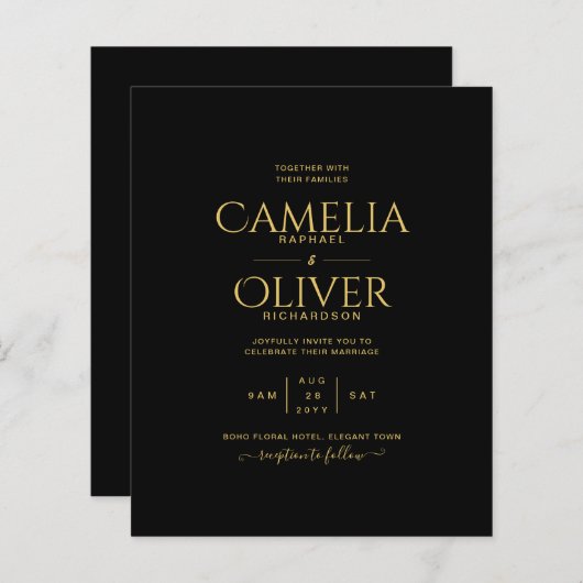 BUDGET Klassiek Zwart Goud MONOCHROME Trouwdag (Voorkant / Achterkant)
