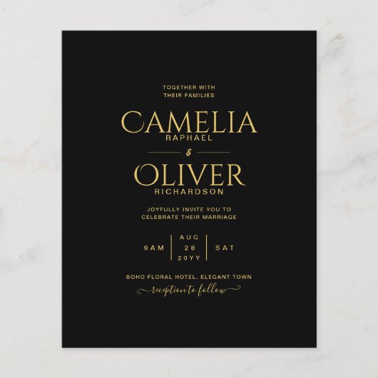 BUDGET Klassiek Zwart Goud MONOCHROME Trouwdag (Voorkant)