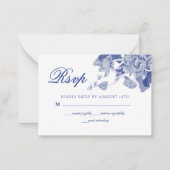 BUDGET Klassieke Blue White Floral Weddenschap RSV Notitiekaartje (Voorkant)