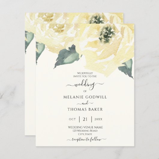 Budget Klassieke Botanische Witte Crème Roos Bloem (Voorkant / Achterkant)