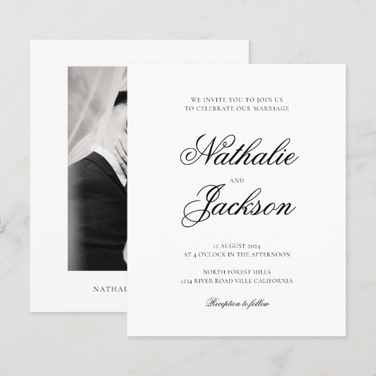 BUDGET Klassieke Elegante Script Foto Bruiloft (Voorkant / Achterkant)