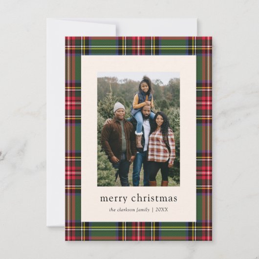 Budget Klassieke Geruite Kerstkaart met Vier Foto' (Voorkant)