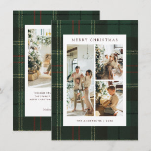 Budget Klassieke groene ruit 4 foto kerst Feestdagenkaart