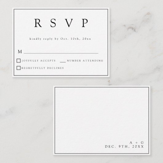 BUDGET klassieke moderne RSVP-kaart Notitiekaartje (Voorkant / Achterkant)