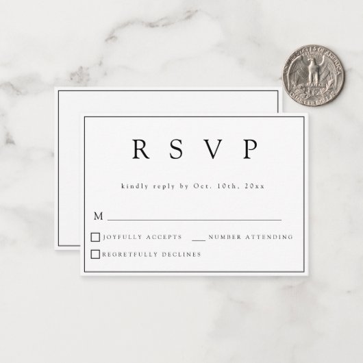 BUDGET klassieke moderne RSVP-kaart Notitiekaartje (Voorkant / Achterkant in situ)