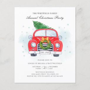 Budget Klassieke Rode Auto Familie Kerst Uitnodigi Flyer