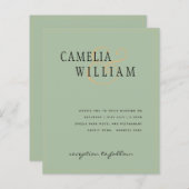 BUDGET Klassieke Sage Green Gold Wedding Invite (Voorkant / Achterkant)