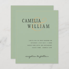 BUDGET Klassieke Sage Green Gold Wedding Invite