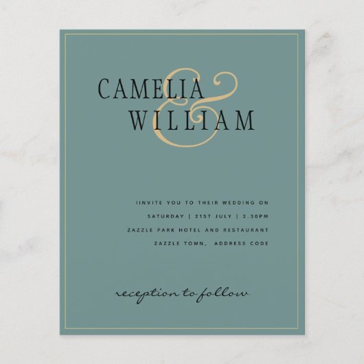 BUDGET Klassieke Sage Green Gold Wedding Invite Flyer (Voorkant)