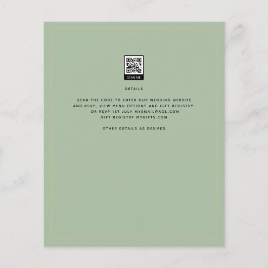 BUDGET Klassieke Sage Green Gold Wedding Invite Flyer (Achterkant)