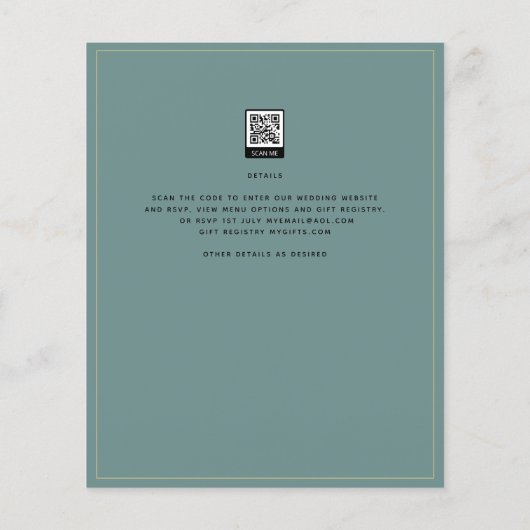 BUDGET Klassieke saliegroen gouden trouwuitnodigin (Achterkant)