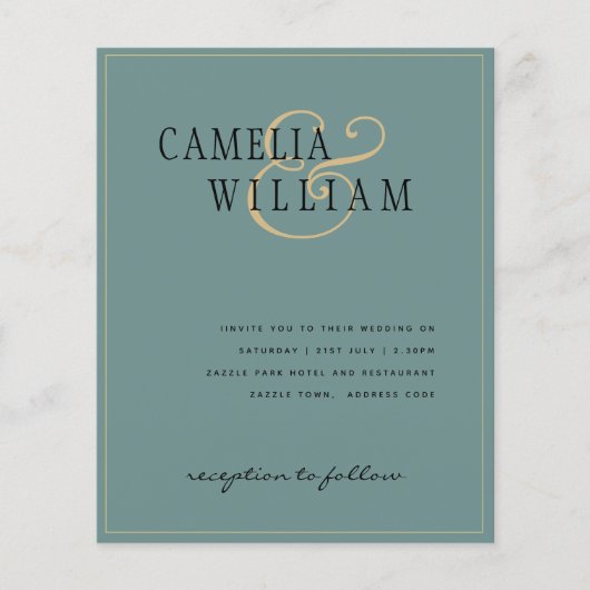 BUDGET Klassieke saliegroen gouden trouwuitnodigin (Voorkant)