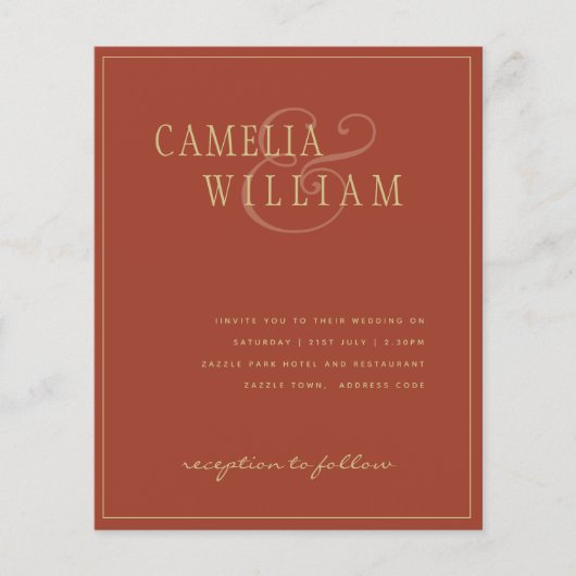 BUDGET Klassieke terracotta Gold Wedding Invite Flyer (Voorkant)