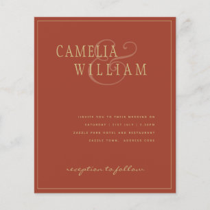 BUDGET Klassieke terracotta Gold Wedding Invite Flyer