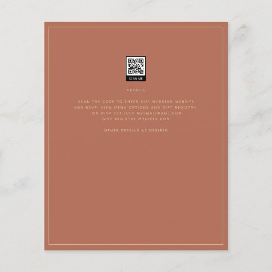 BUDGET Klassieke Terracotta Gouden Trouw Uitnodigi (Achterkant)