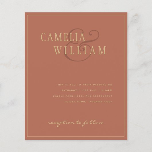 BUDGET Klassieke Terracotta Gouden Trouw Uitnodigi (Voorkant)