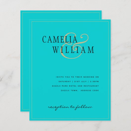 BUDGET Klassieke Turquoise Gold Wedding Invite (Voorkant / Achterkant)