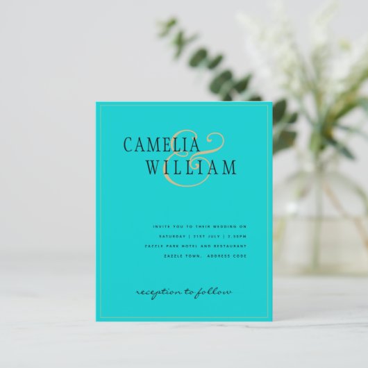 BUDGET Klassieke Turquoise Gold Wedding Invite (Staand voorkant)