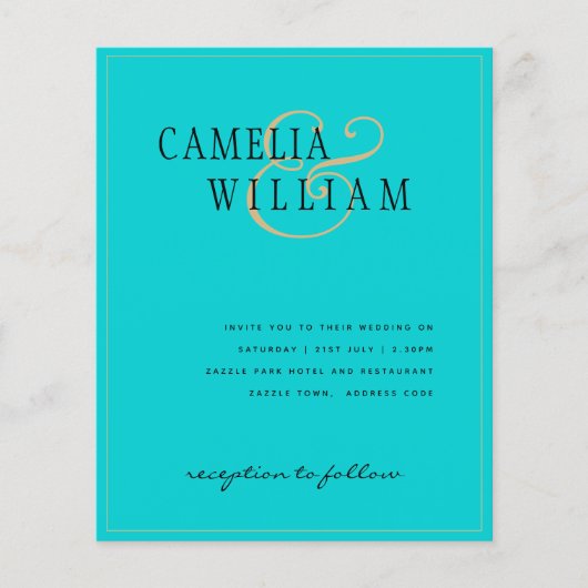 BUDGET Klassieke Turquoise Gold Wedding Invite (Voorkant)