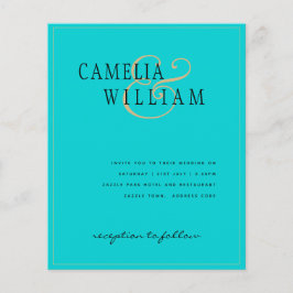 BUDGET Klassieke Turquoise Gold Wedding Invite Flyer