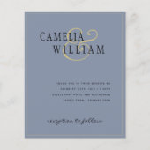 BUDGET Klassieke usty Blue Gold Wedding Invite (Voorkant)