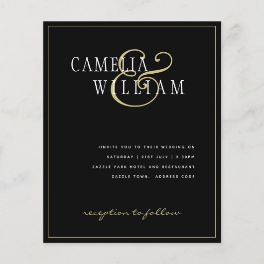 BUDGET Klassieke Zwarte Gouden Witte Trouw Uitnodi Flyer (Voorkant)