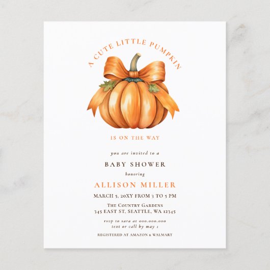 Budget Kleine pompoen herfst baby shower uitnodigi (Voorkant)