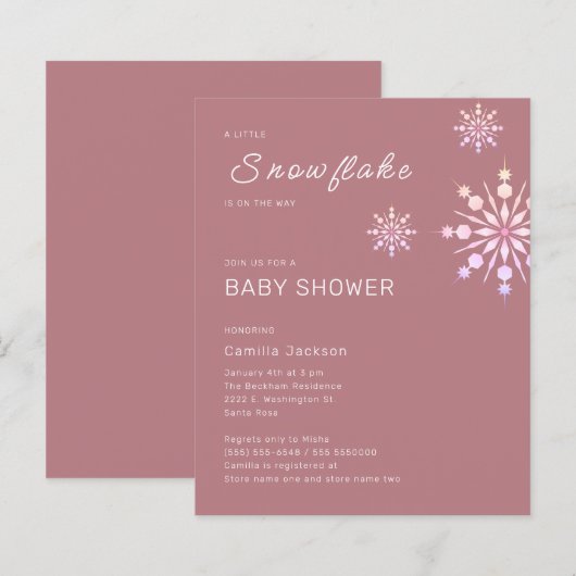 Budget Kleine Sneeuwvlok Roze Winter Baby Shower (Voorkant / Achterkant)
