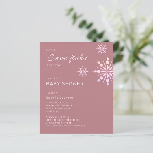 Budget Kleine Sneeuwvlok Roze Winter Baby Shower (Staand voorkant)
