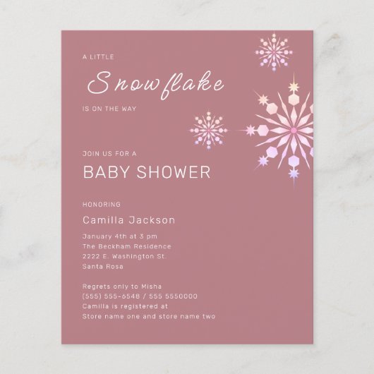 Budget Kleine Sneeuwvlok Roze Winter Baby Shower (Voorkant)