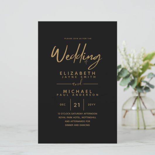 BUDGET kleuren trends GOLD Wedding Invite Moderne (Staand voorkant)