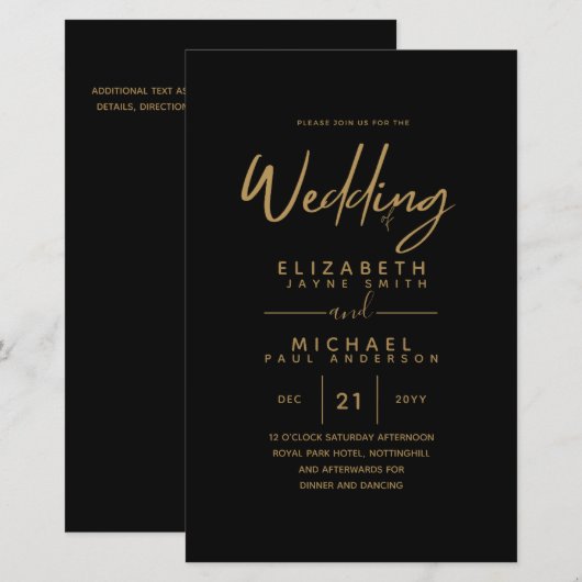 BUDGET kleuren trends GOLD Wedding Invite Moderne (Voorkant / Achterkant)