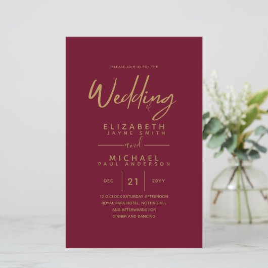 BUDGET kleuren trends GOLD Wedding Invite Moderne (Staand voorkant)