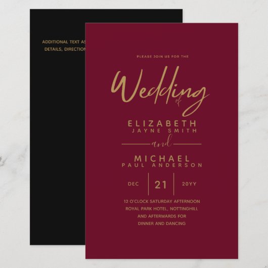 BUDGET kleuren trends GOLD Wedding Invite Moderne (Voorkant / Achterkant)