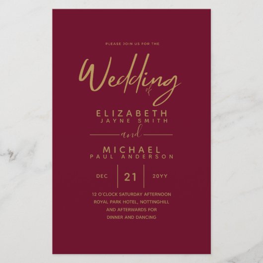 BUDGET kleuren trends GOLD Wedding Invite Moderne (Voorkant)