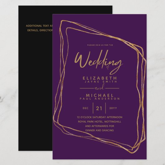BUDGET kleuren trends GOLD Wedding Invite Moderne (Voorkant / Achterkant)