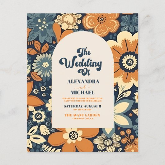 Budget Kleurrijke Groovy Retro 70s Bloemenbruiloft (Voorkant)