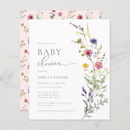 Budget Kleurrijke Wildflower Baby shower Invitatio (Voorkant / Achterkant)