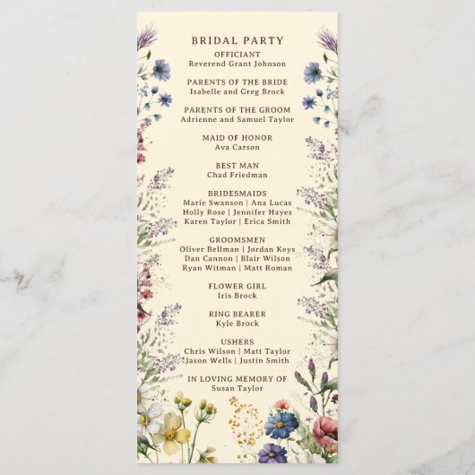 Budget Kleurrijke Wildflower Bloemen Waterverf Programmakaart (Achterkant)