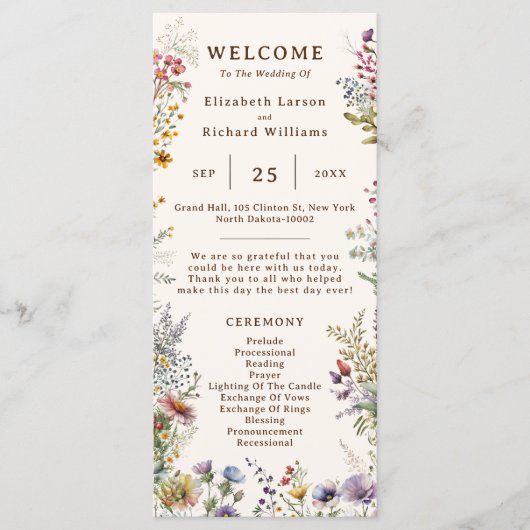 Budget Kleurrijke Wildflower Bloemen Waterverf Programmakaart (Voorkant)