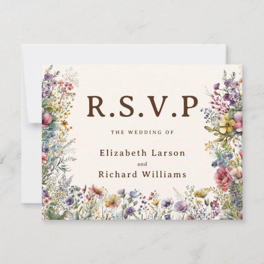 Budget Kleurrijke Wildflower Bloemen Waterverf RSVP Kaartje (Voorkant)