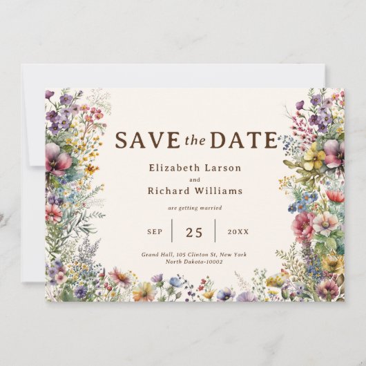 Budget Kleurrijke Wildflower Bloemen Waterverf Save The Date (Voorkant)