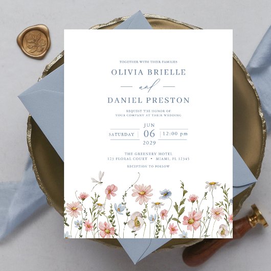 Budget Kleurrijke Wildflower bruiloft uitnodiging