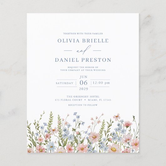 Budget Kleurrijke Wildflower bruiloft uitnodiging (Voorkant)