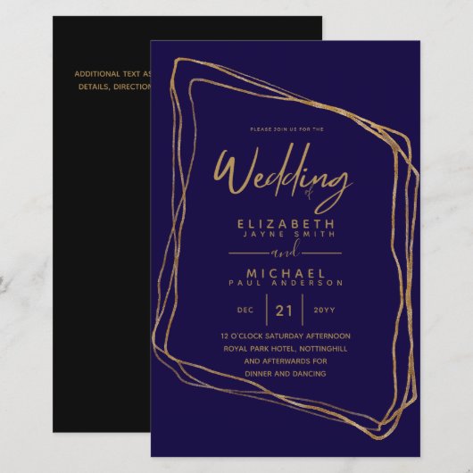 BUDGET Kleurtrends GOUDEN Huwelijksuitnodiging Mod (Voorkant / Achterkant)