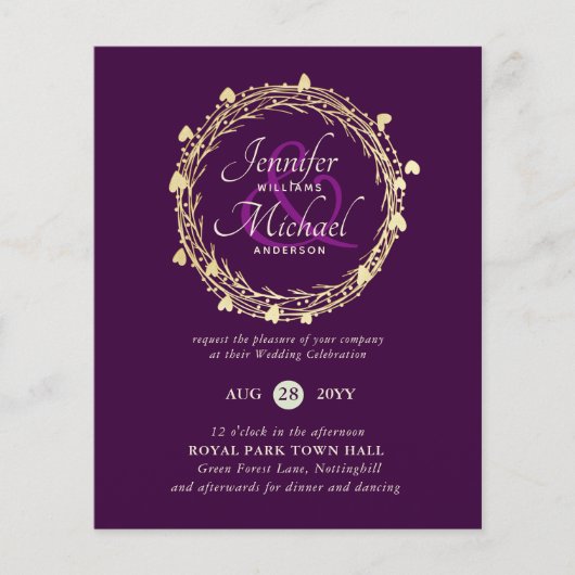 BUDGET Kleurtrends Gouden Krans Trouw Uitnodiging (Voorkant)