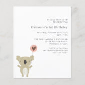 Budget Koala Beer Eenvoudige uitnodiging van één d (Voorkant)