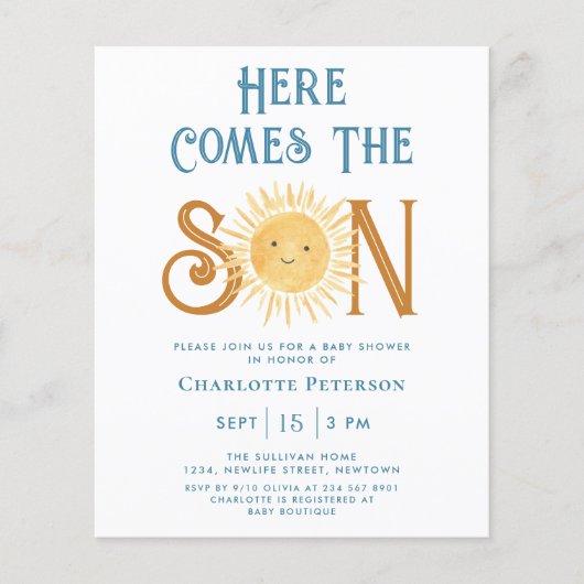 Budget komt van de Son Baby shower Invitation (Voorkant)