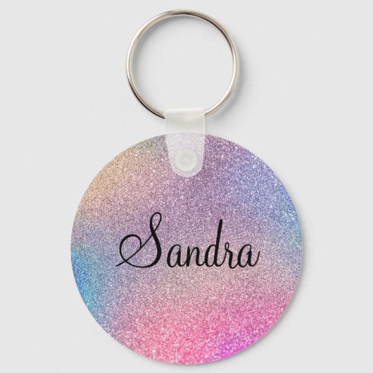 Budget Kopen, Kleurrijke Rainbow Glitter Print Sleutelhanger (Voorkant)