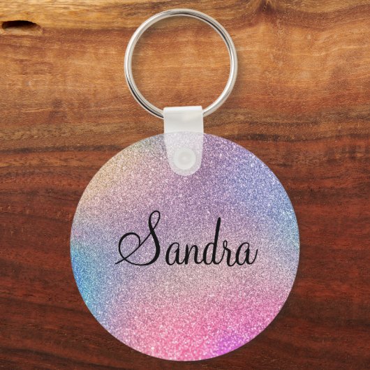 Budget Kopen, Kleurrijke Rainbow Glitter Print Sleutelhanger (Voorkant)